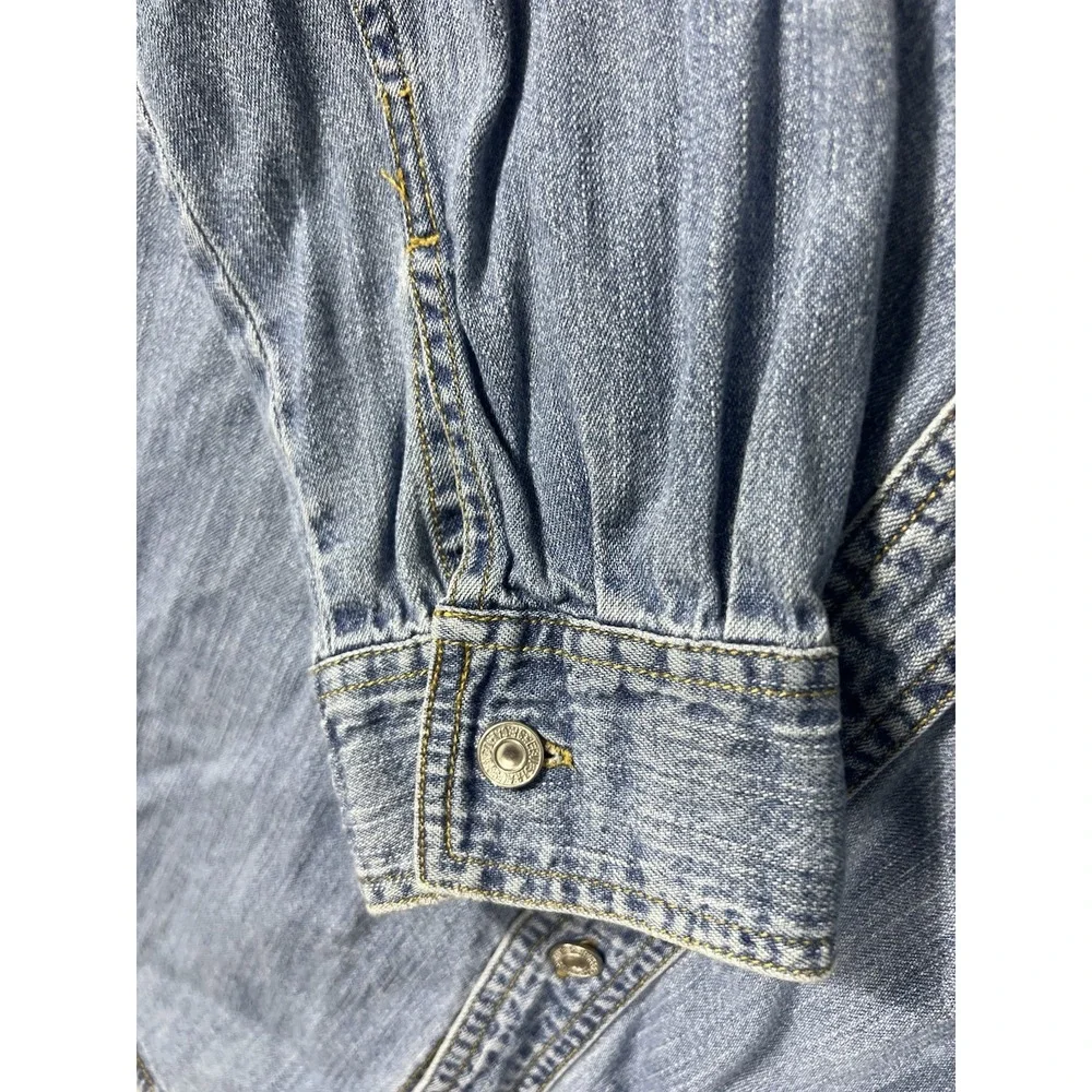 Levis Mens XL Denim Button Down Shirt Light Wash Long Sleeve Cotton Red Tab
